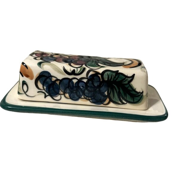 Handpainted Ceramic Butter Dish With Grape Motif 98 Similar to Gail Pittman - Picture 1 of 4